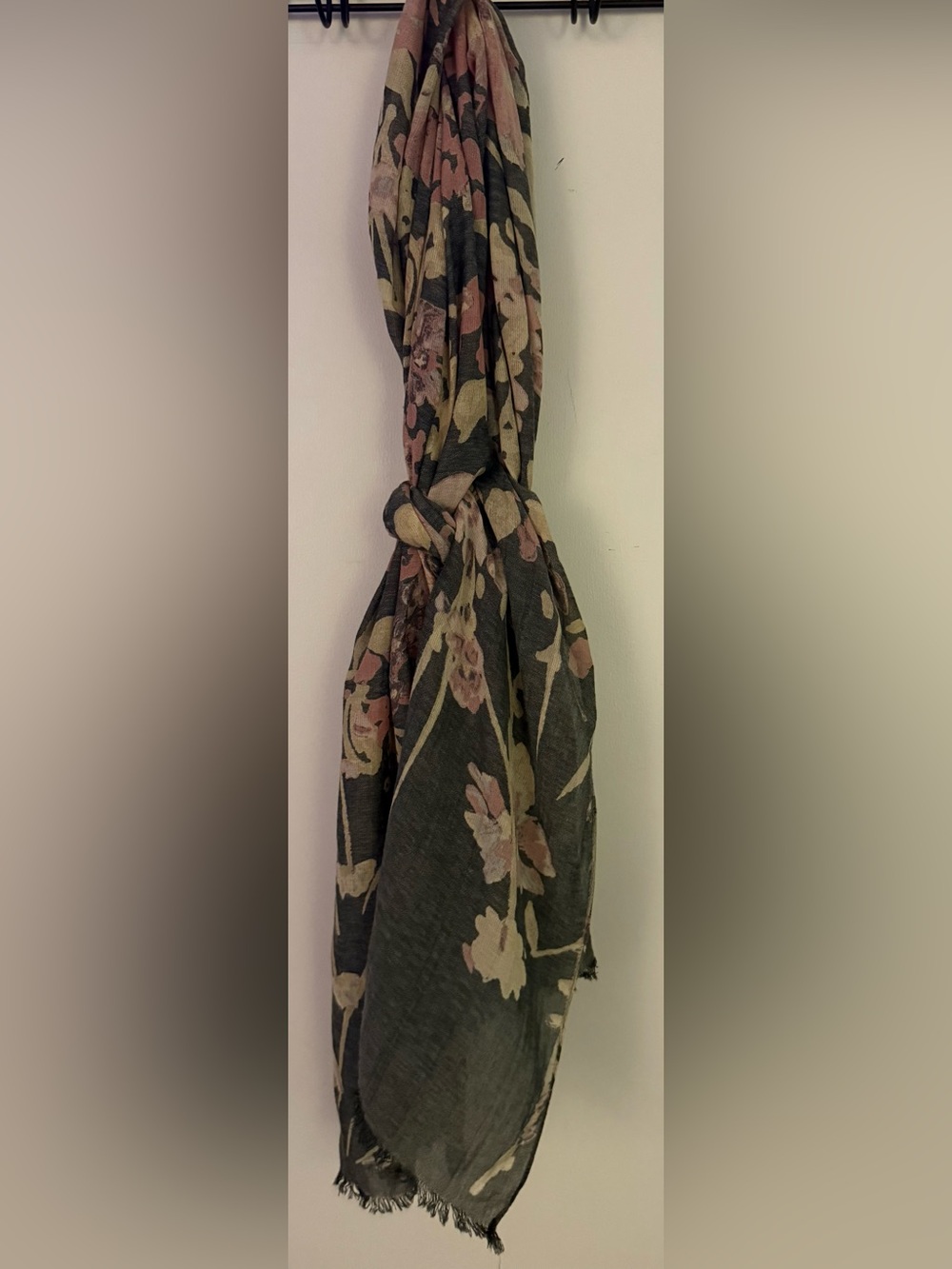 Floral Lightweight Wrap Scarf in Grayish Black and Pink